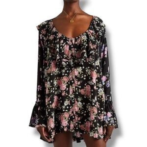 Free People Loretta Floral Printed Tunic Top Size XS Festi Boho Cottage Prairie